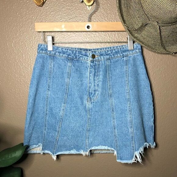 Honey Punch High Waisted Cutoff Jean Skirt - Picture 1 of 6